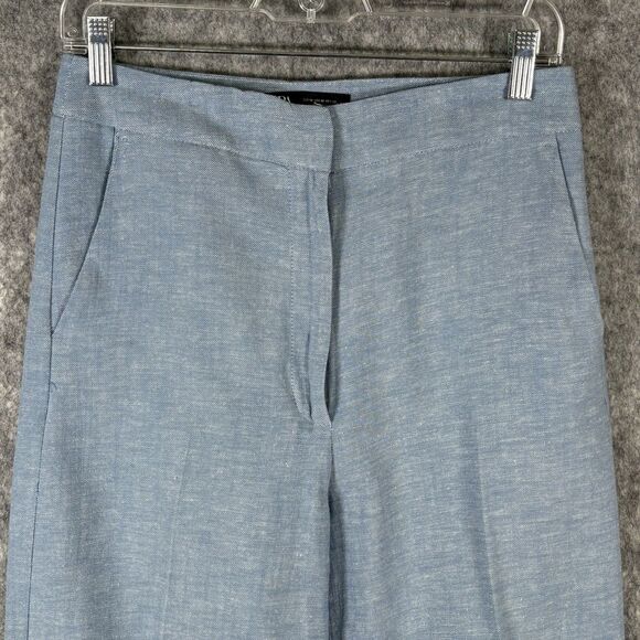 Zara Linen Cotton Blend Flat Front Chinos Pants Trousers Tapered Leg Med Hi Rise - Picture 2 of 13